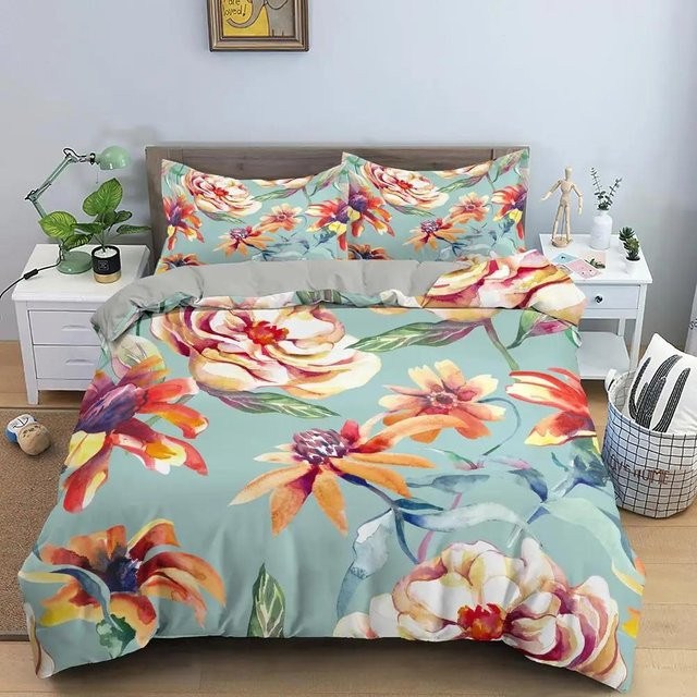 Bettwäsche-Set Your Warm Home mit Blumenmuster in Blau und Gold, bestehend aus Bettbezug und Kissenbezügen, B/H: 264 x 228 cm - Bild 1