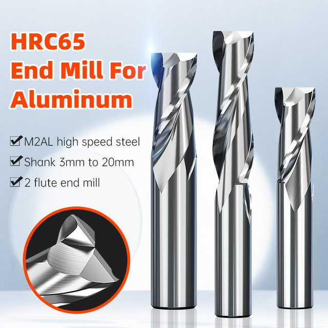 HUHAO HRC65 Hartmetall Schaftfräser für Aluminium, 2 Flöten Spiralfräser für CNC, Farbe: Silber - Bild 1
