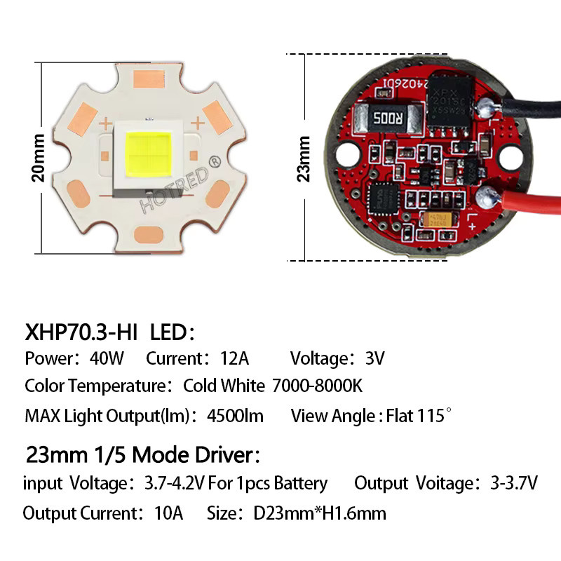 LED Taschenlampen-Treiber OTCRREE für XHP70.2 XHP70.3 Hi XHP90 SBT90, Durchmesser: 23 mm, DC 3-3,7 V - Bild 3