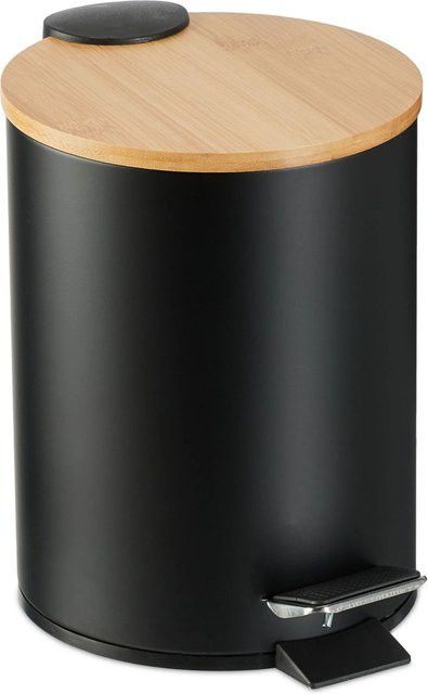 Relaxdays Kosmetikeimer aus Eisen und Bambus mit Softclose-Funktion, Schwarz, B: 23,5 cm, T: 17 cm, H: 21 cm - Bild 1