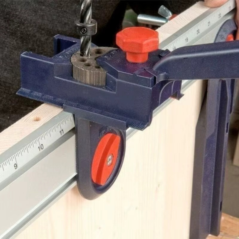 Teaglede Multifunktionale Dübelbohrführung für Holzbearbeitung mit Metallhülse und Bohrer Set in Blau - Bild 2