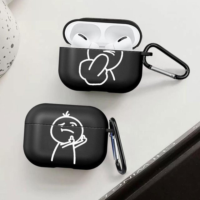 Schutzhülle für Apple AirPods Pro (1, 2, 3) und AirPods 4 mit lustigen Stickman-Figuren in Schwarz - Bild 1