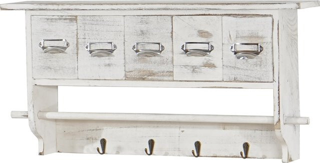 MCW Wandgarderobe C49 Vintage mit 5 Schubladen aus Paulowniaholz in Weiß, B/H/T: 32 x 65 x 13 cm - Bild 1