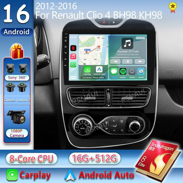 RSNAVI Android 16 Autoradio für Renault Clio 4 BH98 KH98 (2012-2016) mit 2K QLED Display, GPS, AI Sprachsteuerung und CarPlay in Schwarz - Bild 1
