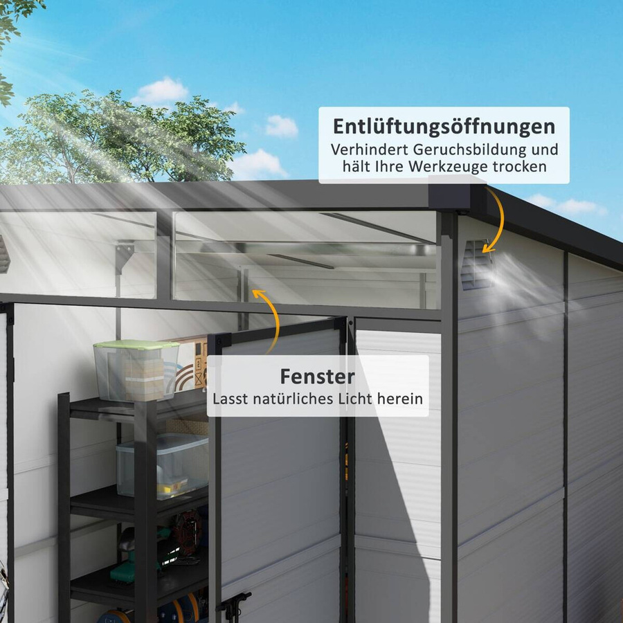 Outsunny Gerätehaus aus Kunststoff mit Pultdach in Hellgrau, B/T/H: 190 x 190 x 215 cm - Bild 6