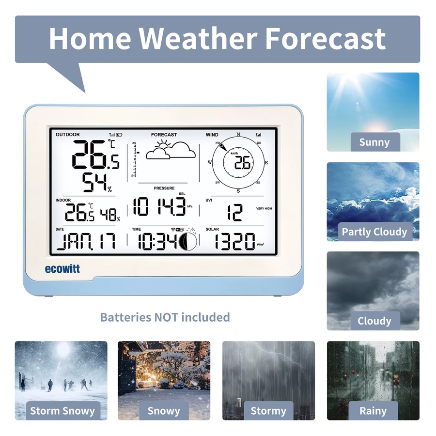 Ecowitt Wi-Fi Wetterstationsempfänger WS3800_C/WS3820_C mit 7,5-Zoll-LCD-Anzeigekonsole in Weiß, unterstützt WFC01 & AC1100 IoT-Geräte - Bild 3