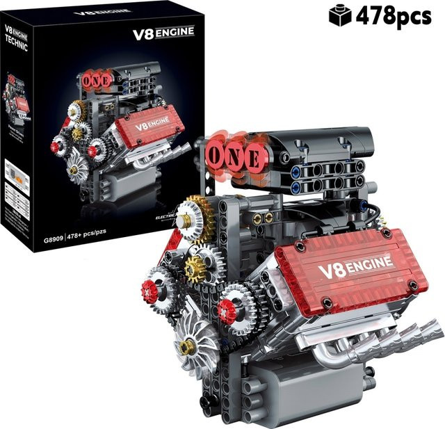 HUATEC V8 Motor Modell Bausteine Set, mit Elektromotor, 478 Teile - Bild 1