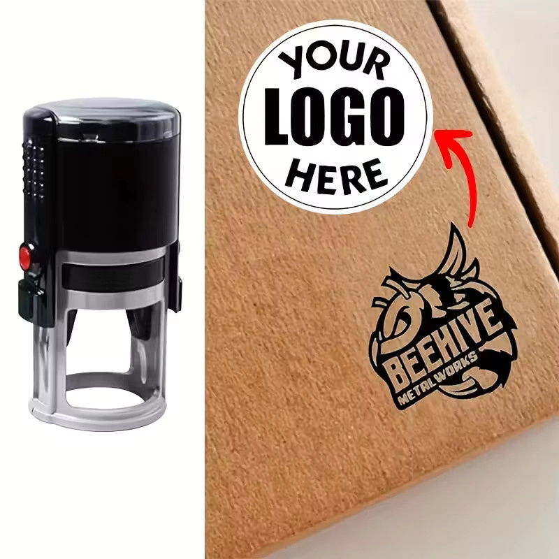 Personalisierter Logo-Stempel mit Selbstfärbe-Funktion, rund, Farbe: Schwarz, Durchmesser: 50 mm - Bild 3