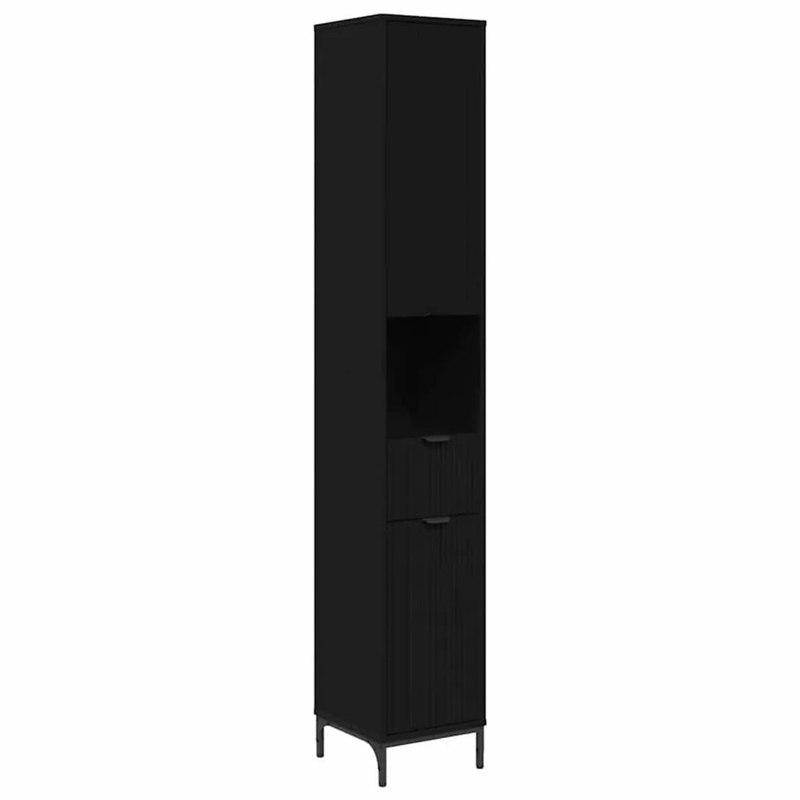 vidaXL Badezimmerschrank modern in Schwarz mit Türen und Regalfächern, B/T/H: 31,5 x 33 x 190 cm - Bild 2