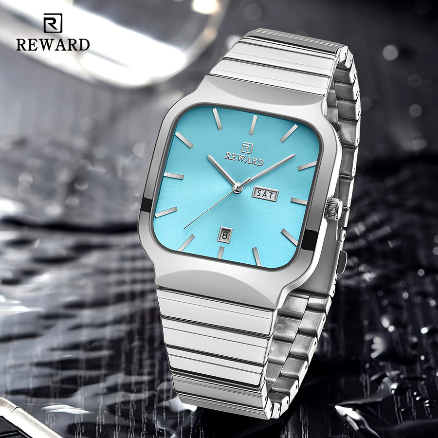 BELOHNUNG Armbanduhr, Quarz, Edelstahl, eckig, blau, Herren - Bild 4