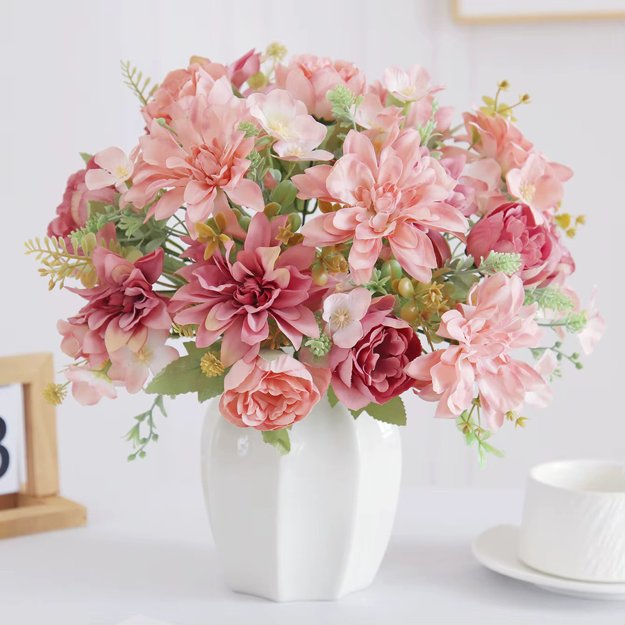 ZQCY Künstliche Seiden-Pfingstrose und Dahlie in Pink für deine Tischdekoration und DIY-Projekte - Bild 1
