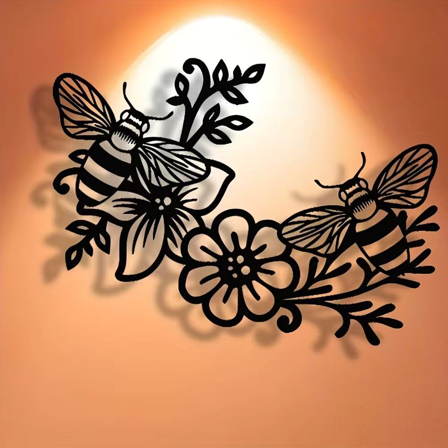 DDPNKL Metall-Wanddekoration Biene und Blume aus Eisen für Zuhause und Büro - Bild 2