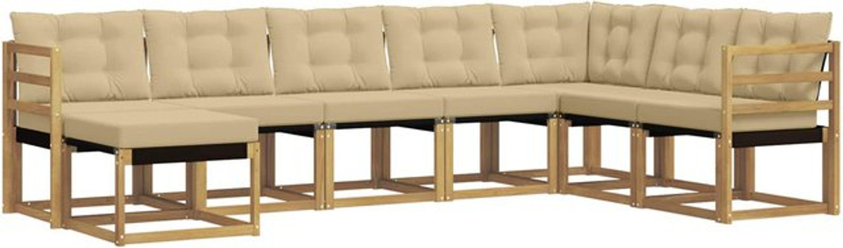 vidaXL Outdoor-Sofagarnitur aus Akazie mit 8-teiligem Kissen-Set in Weiß und Beige - Bild 1