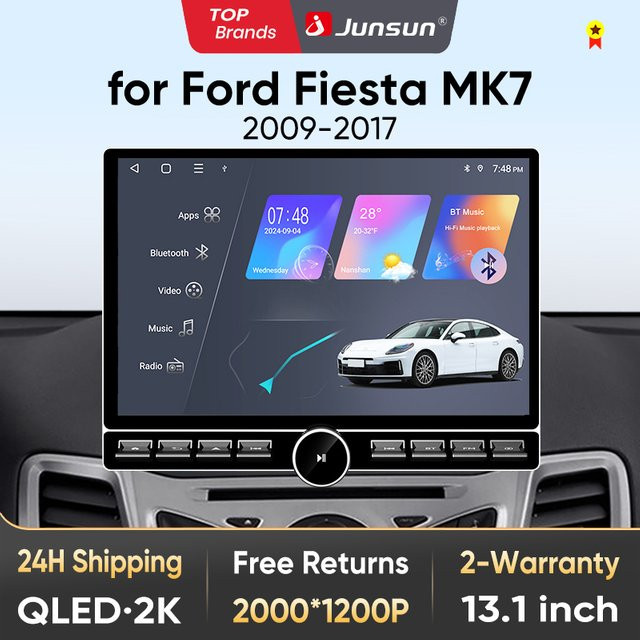 Junsun QLED Wireless CarPlay Android Auto Autoradio für Ford Fiesta Mk7 2009-2017 mit 13,1 Zoll Display, GPS und DSP in Schwarz - Bild 1