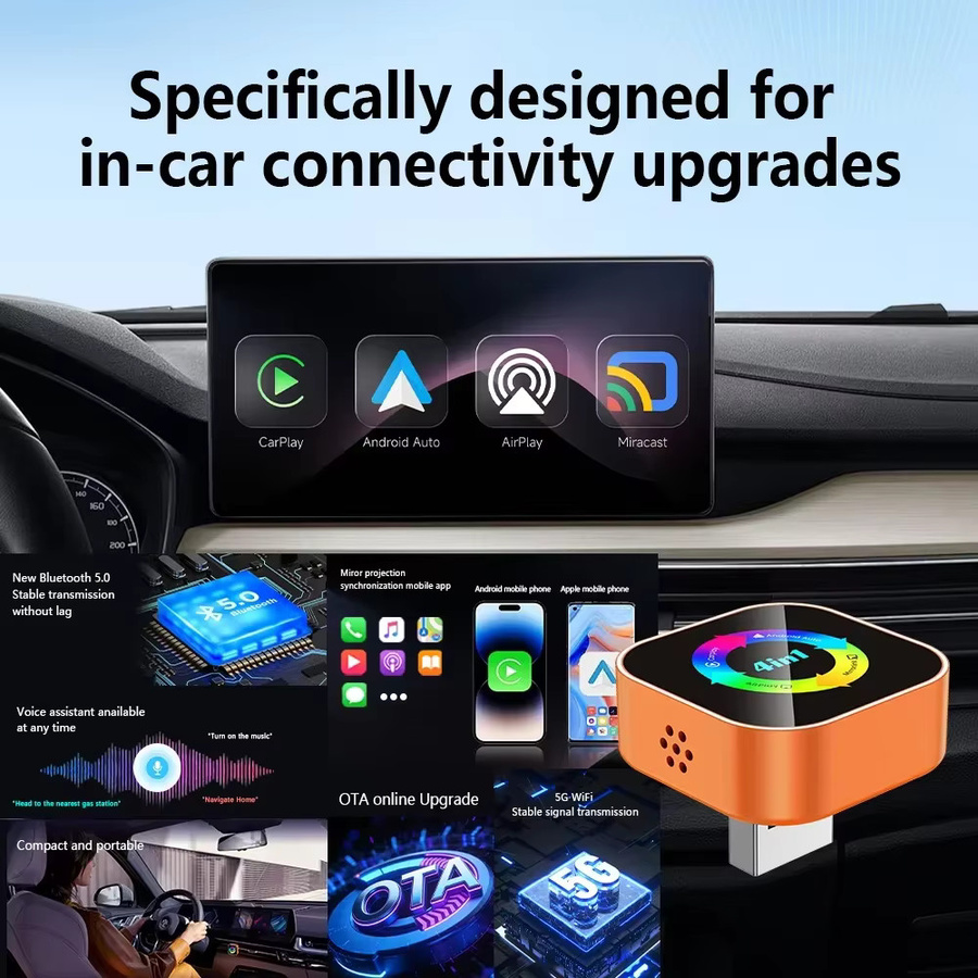 CarRock 4-in-1 Carplay-Adapter mit Android Auto, Mirror Link und WLAN als kabellose Smart Mini AI Box für USB Plug-and-Play - Bild 4