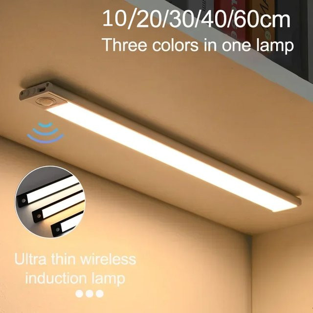 LINYILIGHT LED Unterbauleuchte mit Bewegungssensor, kabellose LED-Stabbeleuchtung für Küche und Schlafzimmer, wiederaufladbar, Schwarz oder Weiß - Bild 1
