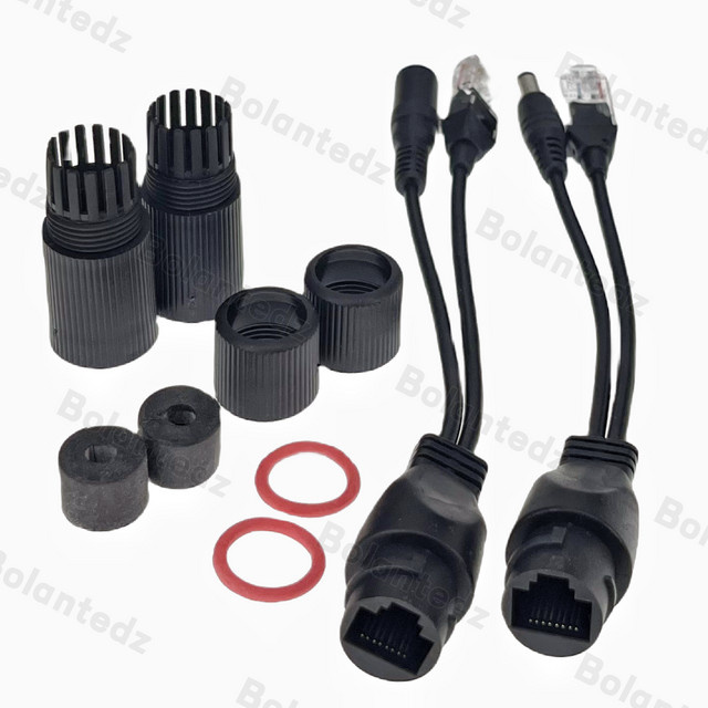 Bolantedz Passives PoE-Adapterkabel Schwarz, Wasserdichter PoE-Splitter und RJ45-Injektor als Stromversorgungsmodul mit 12 V für IP-Kameras - Bild 1