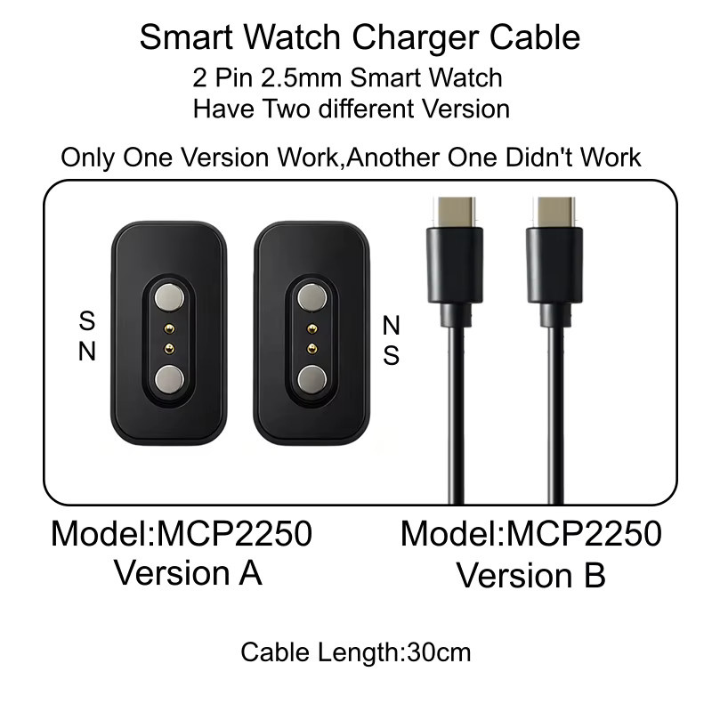 NETCOSY Magnetischer Ladeadapter mit USB-C-Kabel für 2-Pin-2,5-mm-Smartwatch in Schwarz - Bild 2