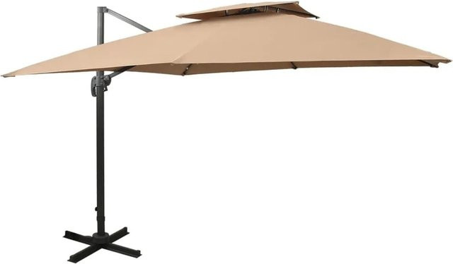 DELUKE Ampelschirm LOTI Rechteckig in Taupe mit UV-Schutz und Kurbelsystem, Breite: 300 cm, Höhe: 258 cm - Bild 1