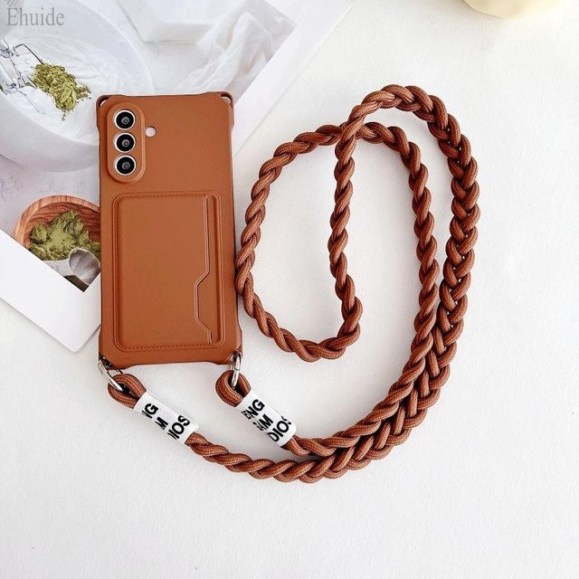 Luxus Lanyard Hülle für Samsung Galaxy S25 Ultra S24 FE S23 Plus S22 A56 A35 mit Kartensteckplatz und Crossbody Tragegurt in Transparent und Braun - Bild 1