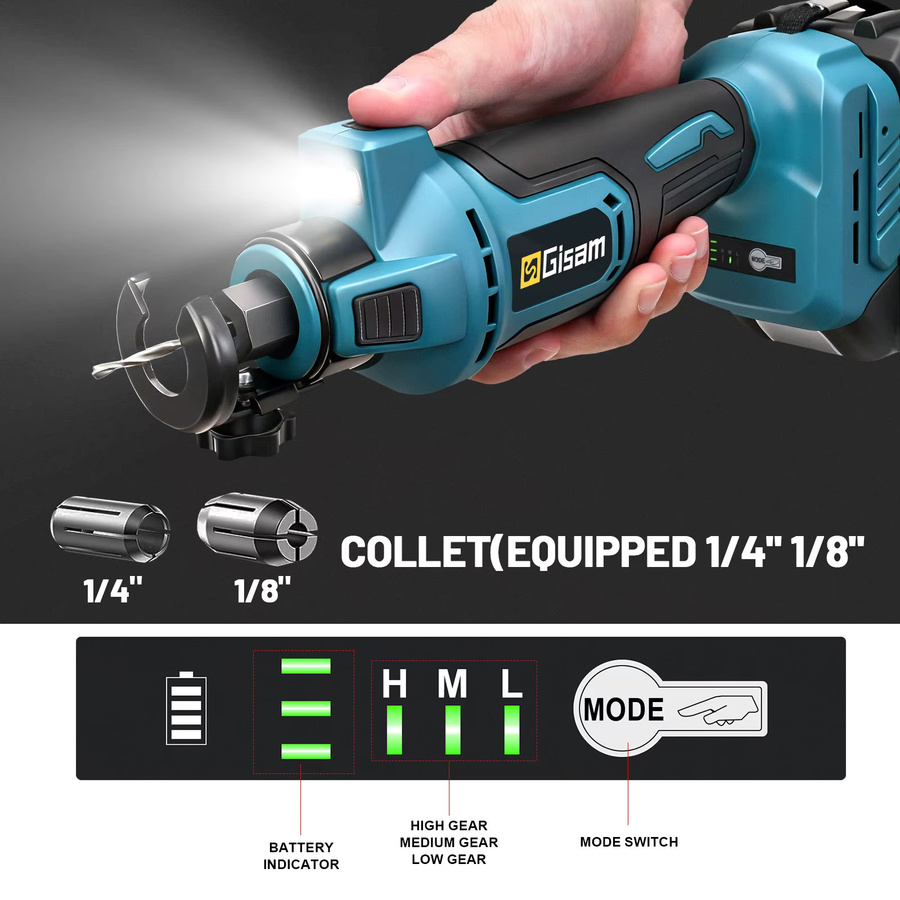 Gisam 3-Gang Bürstenloser Akku-Trockenbauschneider für Makita 18V Akku, kabellose Rotationssäge in Blau für Holz und Gipskarton - Bild 4