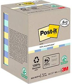 Post-it Recycling Notes Haftnotizen aus PEFC-Papier, Mehrfarbig, B: 7,6 cm x T: 7,6 cm, 10 Blöcke à 100 Blatt - Bild 1