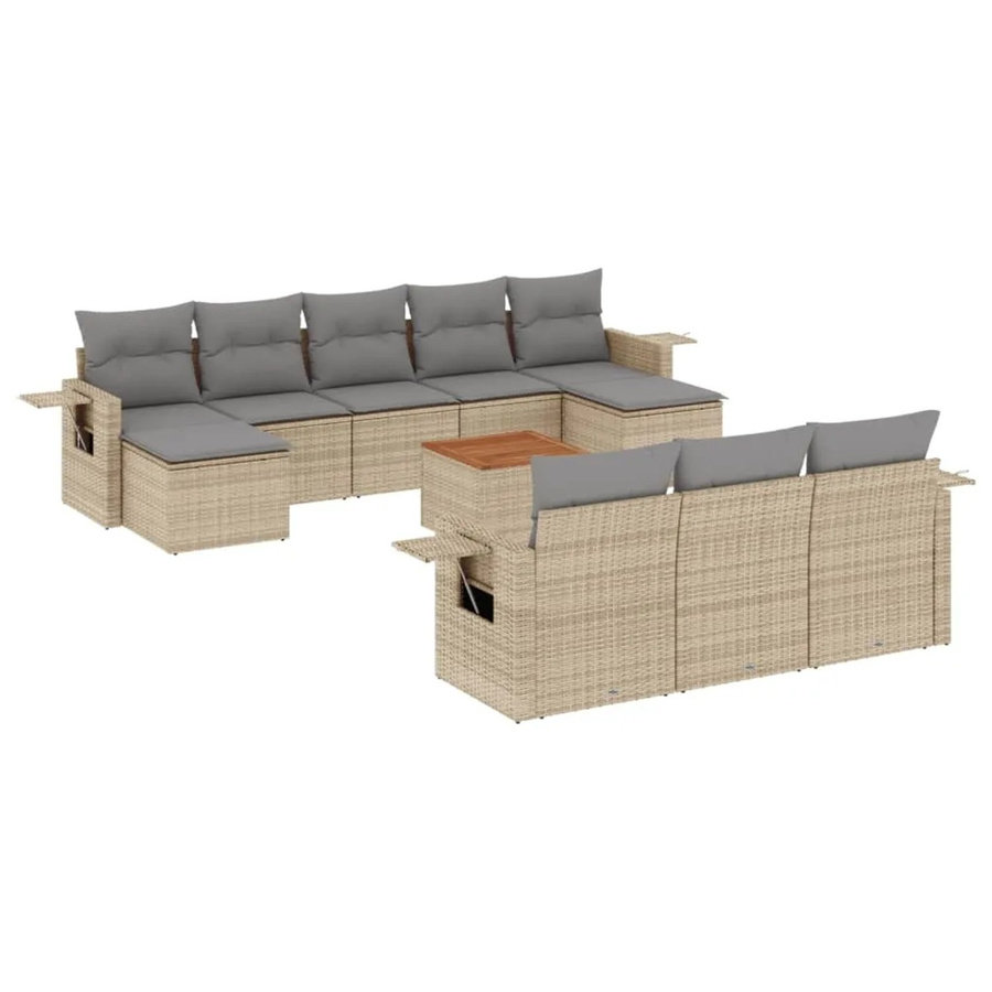 vidaXL 11-tlg. Garten-Sofagarnitur in U-Form aus Polyrattan mit Kissen in Beige - Bild 2