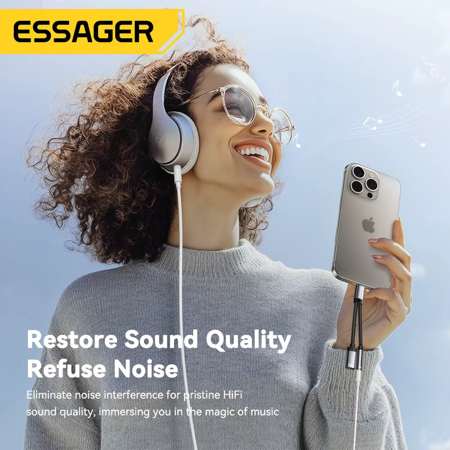 ESSAGER 2-in-1 USB-C Audioladegerät-Adapter mit 3,5-mm-Klinkenanschluss und PD 60 W Schnellladung für iPhone, Android, Tablet und PC - Bild 4