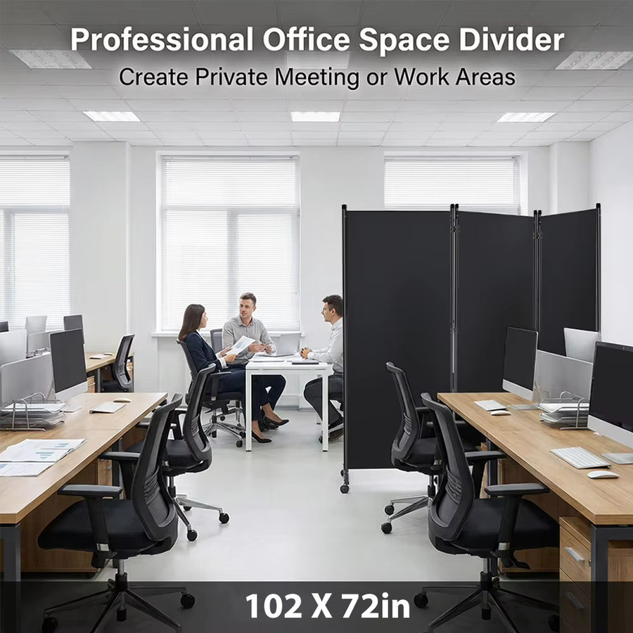 HGTUGO 3-teiliger Raumteiler in Schwarz, faltbarer Sichtschutz mit Rollen für Büro und Schlafzimmer - Bild 3