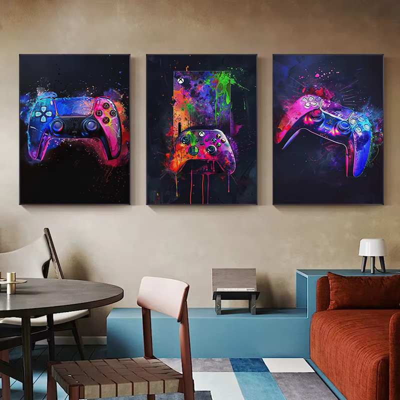 Potdemiel Aquarell Neon Videospiel Poster als Leinwandmalerei für dein Gaming Zimmer in Multicolour - Bild 2