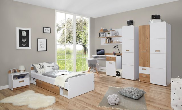 TiCAA Jugendzimmer Lori 6-teiliges Möbelset für Teenager in Weiß - Bild 1