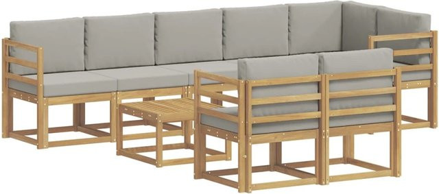 vidaXL Outdoor-Sofagarnitur 9-teilig aus massivem Akazienholz in Weiß-Hellgrau mit UV-beständigen Kissen - Bild 1