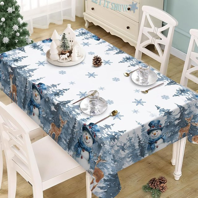 Wasserdichte Weihnachts-Tischdecke von JINGYUE Pet mit Weihnachtsmann, Rentier und Tanne, weiß, B: 140 cm, T: 200 cm - Bild 1