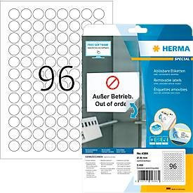 Herma Universaletiketten weiß, rund, Durchmesser: 20 mm, Papier, 2400 Stück auf 25 Blatt A4 - Bild 1