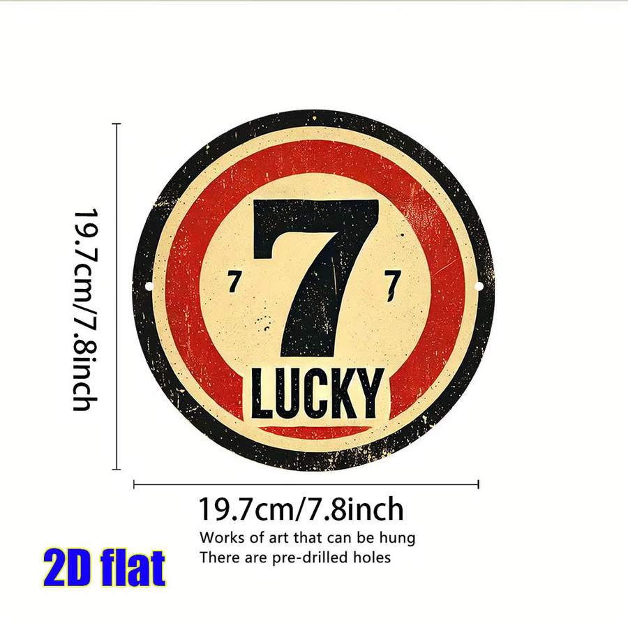Potdemiel Vintage-Metallwandkunst Lucky Number Seven Rundes Aluminiumschild Rot Schwarz Durchmesser: 20 cm - Bild 2