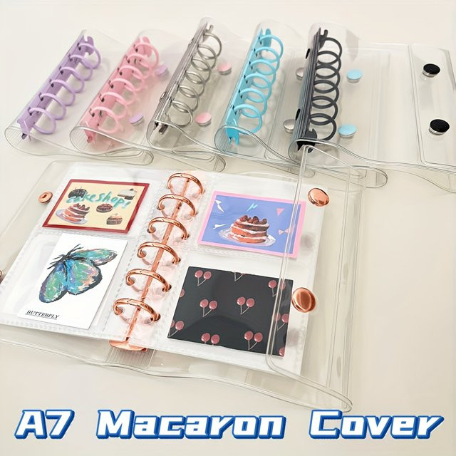 A7-Ordner-Set mit Macaron-Motiv in Pastellfarben (Rosa, Lila, Blau, Mehrfarbig), 6-Loch-PVC-Sammler-Organizer mit 10 Ärmeln für K-Pop-Fans - Bild 1
