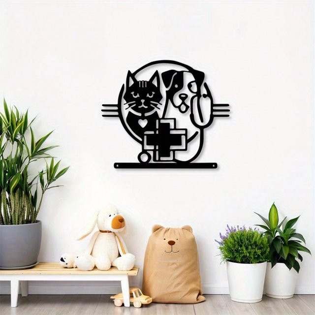 Metall-Tierschild von CIFBUY in Schwarz mit Katzen- und Hundemotiv für Tierkliniken und Tierarztpraxen als langlebige Wanddeko für den Innen- und Außenbereich - Bild 1