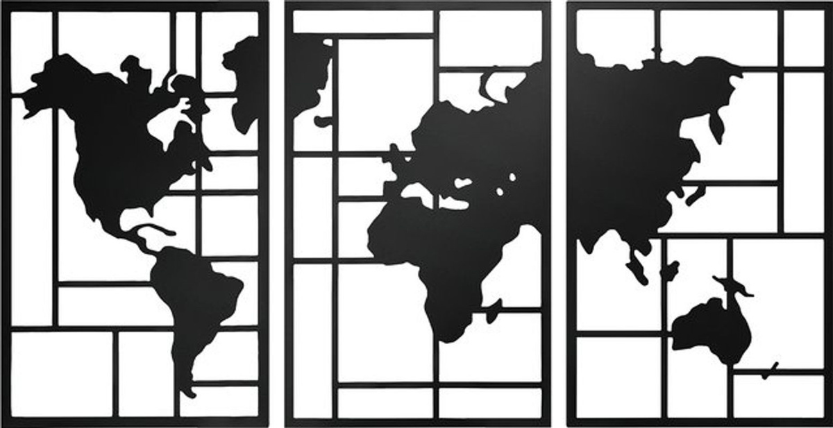 HOMCOM Wanddeko Weltkarte aus Metall, 3-teiliges Wandkunst-Set für Wohnzimmer, Schlafzimmer oder Flur, Schwarz, B/H: 50 x 80 cm - Bild 1