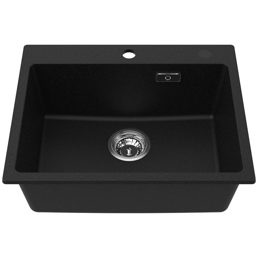 CECIPA max Küchen-Granit-Spüle in Schwarz als Unterbau-Arbeitsplattenspüle mit 1 Becken und Abfluss-Set, B/T/H: 55 x 45 x 20 cm - Bild 2