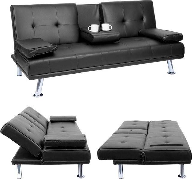 MCW 3er-Sofa F60 Schlafsofa aus Kunstleder in Schwarz, B/H/T: 166 x 77 x 97 cm - Bild 1