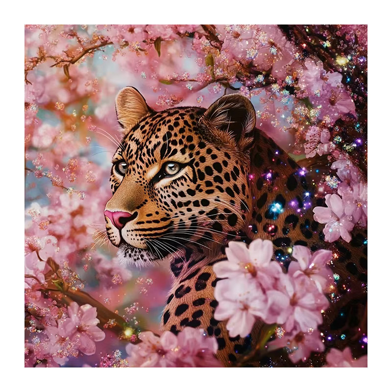 Huacan DIY Diamantmalerei Set Leopard und Blumen mit runden Strasssteinen in Multicolour, B/H: 20 x 20 cm - Bild 4