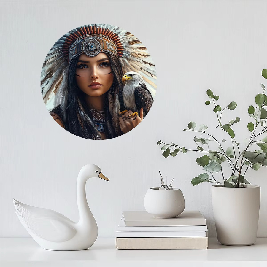 Rundes Metall-Blechschild Potdemiel Indische Frau und Adler, Mehrfarbig, Durchmesser: 20,32 cm - Bild 3