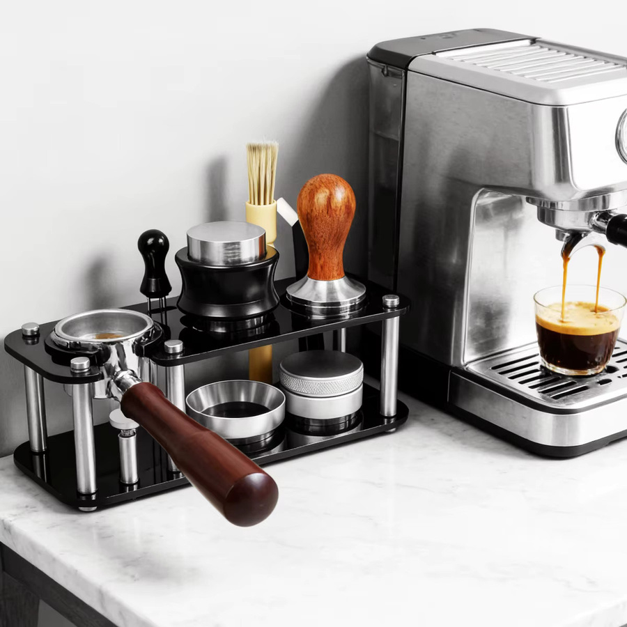 XINGZHAOHOME Siebträger und Tamper Ständer in Schwarz für 51mm, 53mm und 58mm mit doppelschichtiger Aufbewahrung für Espresso-Tamper und Verteiler - Bild 3