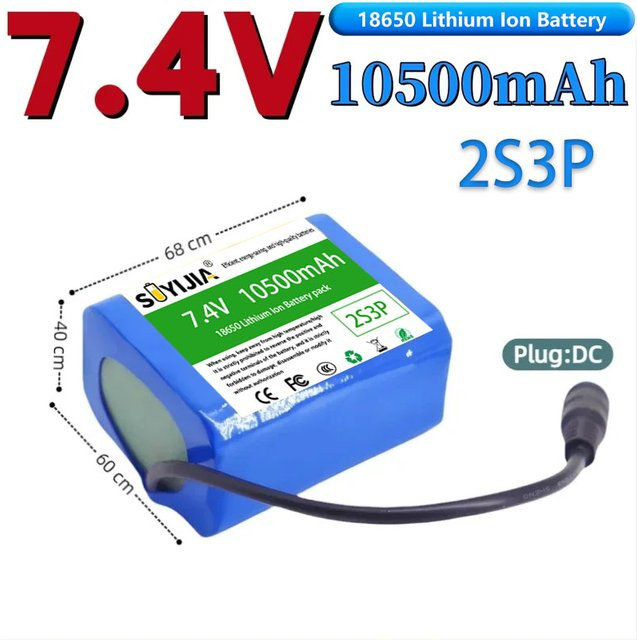 SUYIJIA Lithium-Akkupack 18650 2s3p in Blau mit 10500Ah, 7,4V/8,4V für Fahrradlichter, Angellichter und ferngesteuerte Boot-Audioanlagen - Bild 1