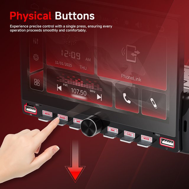 Podofo 1Din Autoradio mit Mirror-Link-Funktion, Bluetooth, USB und EQ-Soundeffekten in Schwarz - Bild 1