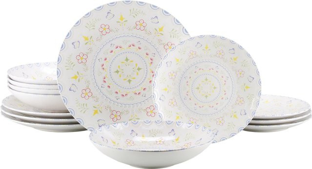 CreaTable Tafelservice Primavera Pastell aus Steinzeug, 12-teilig, Mehrfarbig - Bild 1
