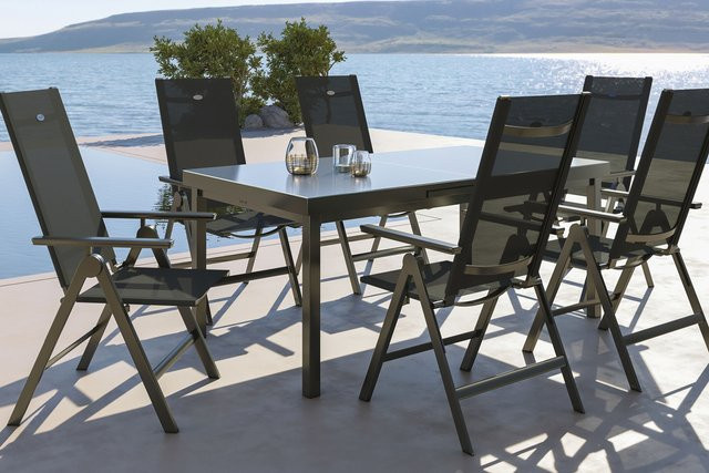Hartman Aruba Garten-Essgruppe in Anthrazit mit Tisch und 6 Klappstühlen aus Aluminium und Textilene, Tisch B: 180 bis 240 cm, T: 100 cm, H: 76 cm - Bild 1