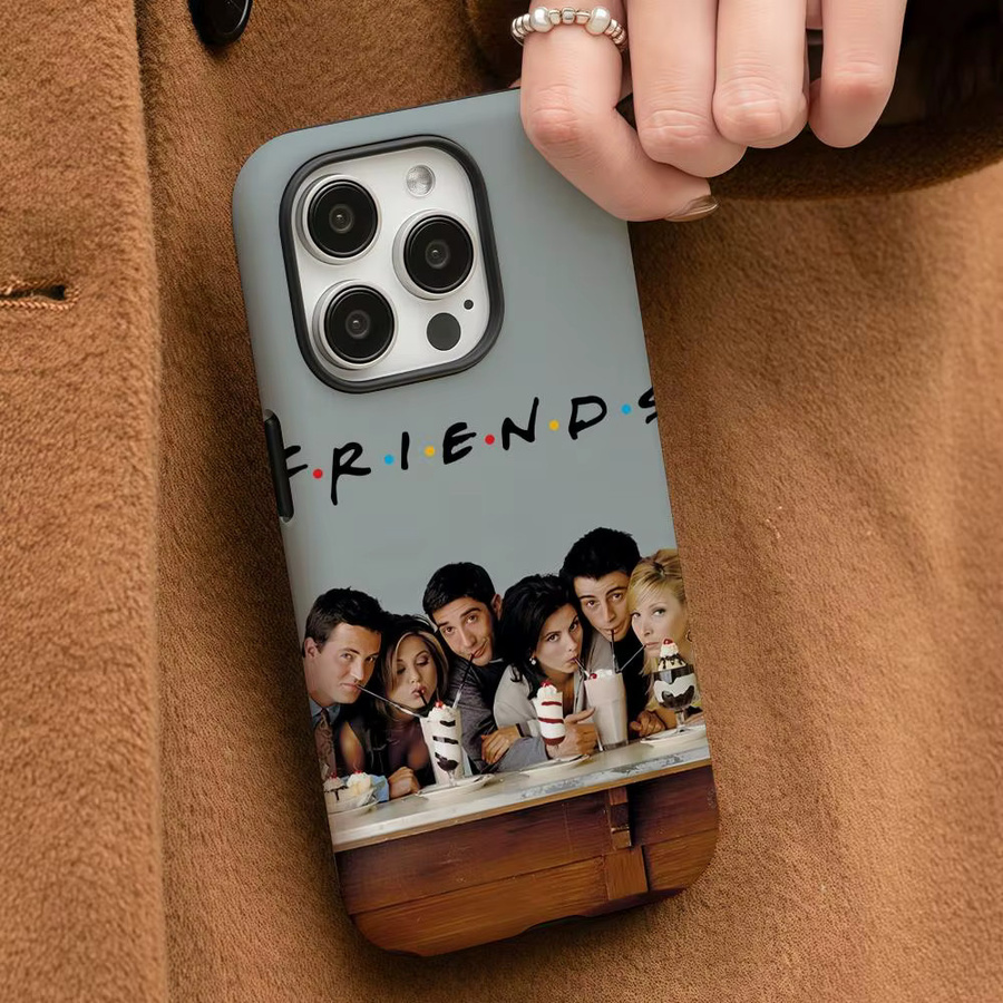 Hot TV F-Friends Handyhülle für iPhone 17 16 15 14 13 12 Pro Max Plus, glänzende HD-Doppelschicht-Flüssigkeits-Hartschale in Weiß - Bild 3