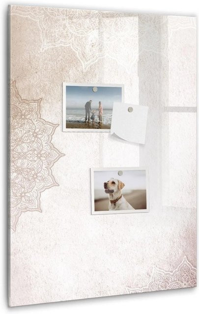 Tulup Magnettafel aus Glas mit Mandala-Design, Farbe: Beige, B/H: 40 x 60 cm - Bild 1