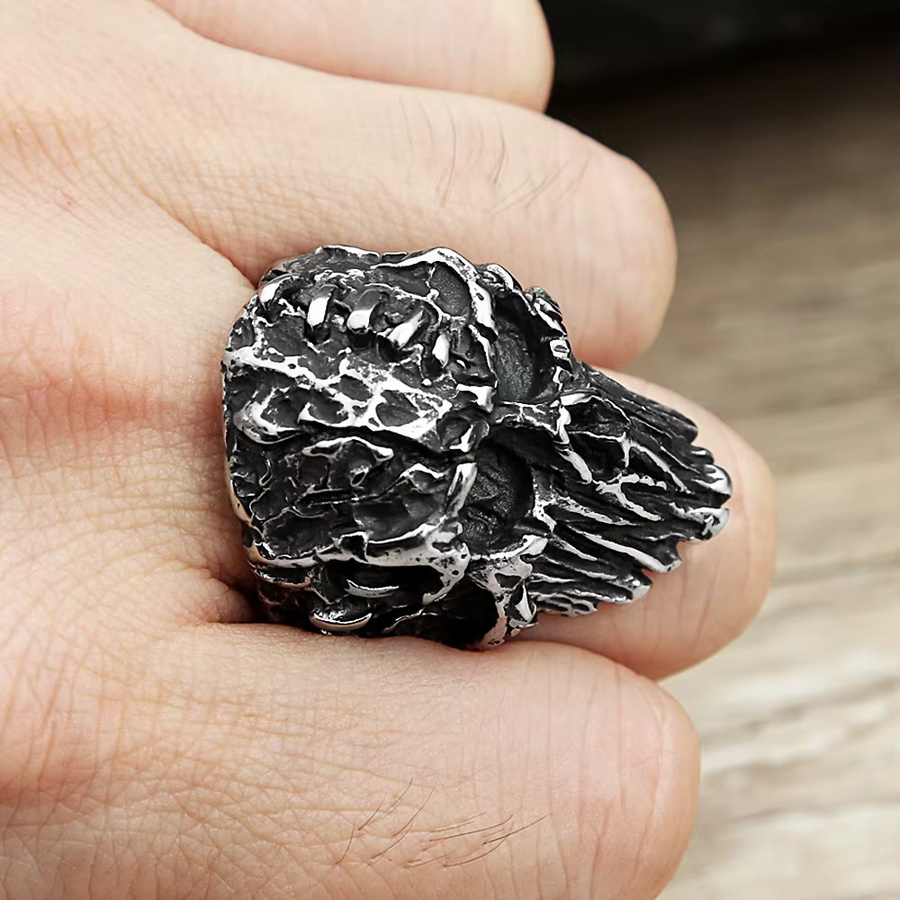 owlucky Ringe Teufel Schädel, Edelstahl, Silber, Unisex, Vintage - Bild 2